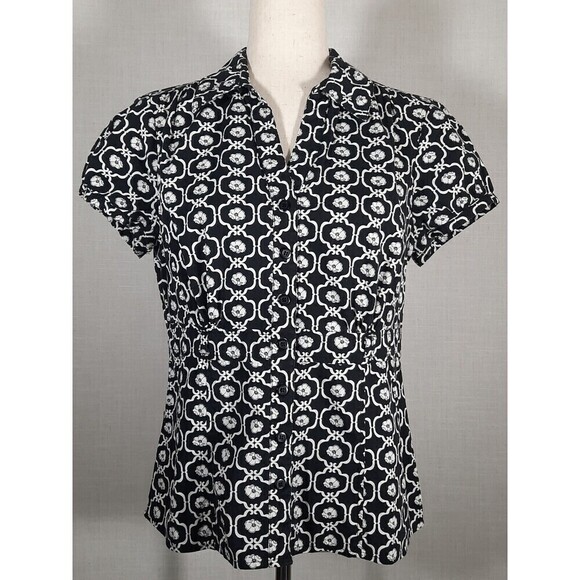 Requirements Empire Waist Babydoll Stretch Top Full Button Black and White SZ 8 - Picture 1 of 16